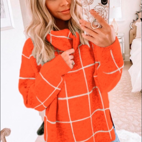HOST PICK Orange Grid Pattern Turtleneck Sweater - Picture 6 of 9